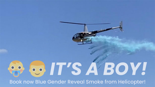 It's a boy - Blue Gender Reveal Smoke from Helicopter